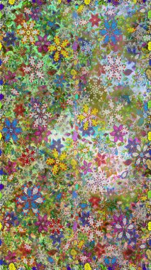 Kusursuz çiçek deseni. Yeşil ve nötr renklerde Asya tekstil tarzında. Raster illüstrasyonu.