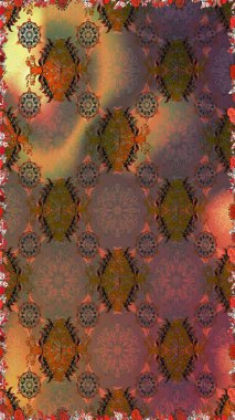 Raster illüstrasyonu. Çiçeksiz desenli arka plan, darbeler, sıçramalar, yaz çiçekleri. Kahverengi ve turuncu renkte çiçekler.