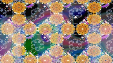 Raster illüstrasyonu. Düz Çiçek Elementleri Tasarımı. Renkli Bahar Teması eskiz kalıbı. Zentangle soyut çiçekleri. Güzel kumaş deseni. Çiçek tozu..