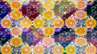 Raster illüstrasyonu. Sarı renkli, zarif çiçek buketli suluboya. Renkli Bahar Teması eskiz kalıbı. Düz Çiçek Elementleri Tasarımı.