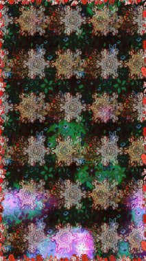 Raster Floral Illustration, Asyalı tekstil. Gri ve kahverengi renkte etnik çiçeklerle kusursuz bir desen..