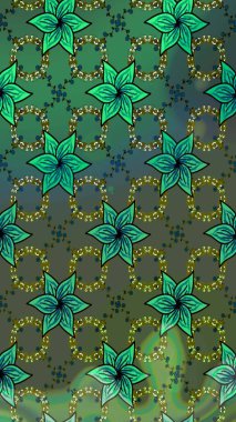 Raster. Yeşil renkte güzel çiçekler, suluboya desenli eskiz deseni, duvar kağıdı, kart veya kumaş için fayanslı..