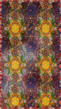 Kahverengi renkte çok kahverengi, zarif küçük çiçekler ve komik böcekler, raster desen, illüstrasyon.