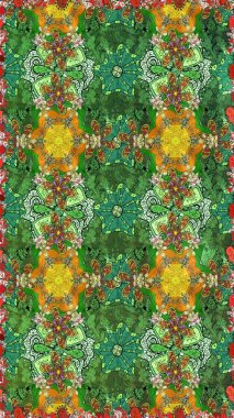 Renkli Bahar Teması eskiz kalıbı. Düz Çiçek Elementleri Tasarımı. Yeşil renkli çiçekler. Çiçekle çizim deseni.