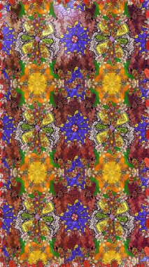 Çiçeksel fantezi tasarımı ve parlak bir arka plan çizimi. Düz Çiçek Elementleri Tasarımı. Renkli Bahar Teması çizim şablonu.