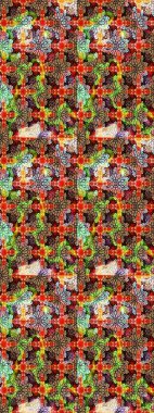 Raster illüstrasyonu. Kırmızı ve bej renklerde. Çiçekli güzel suluboya desen.