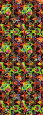 Raster. Siyah ve kahverengi renkte güzel çiçekleri olan eskiz deseni, suluboya çiçek deseni, duvar kağıdı, kart veya kumaş için fayanslı.