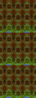 Raster deseni. Raster illüstrasyonu. Patlayan çiçekler soyut olarak yerleştirilmiş. Kahverengi ve yeşil renklerde bahar çiçekleri..