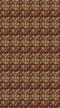 Küçük kahverengi çiçekli oldukça eski bir besin torbası deseni. Millefleur 'lar. Tekstil, kumaş, kapaklar, duvar kağıtları, baskı, paket, koleksiyon defteri, örgü, dekupaj için çiçek arkaplanı..