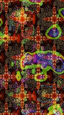 Çiçek desenli çizim. Kahverengi ve siyah renkli çiçekler. Raster illüstrasyonu. Asya tekstil tarzında. Raster illüstrasyonu.