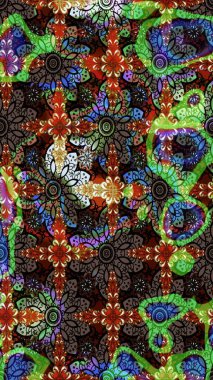 Parlak renkli çiçekleri olan ve kahverengi ve siyah renkli yaprakları olan harika bir çiçek deseni. Modern çiçek arkaplanı. Moda baskıları için zarif bir şablon. Halk stili.