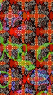 Düz Çiçek Elementleri Tasarımı. Kırmızı ve kahverengi renkte çiçekler. Renkli Bahar Teması eskiz kalıbı. Sevimli çiçek raster deseni.