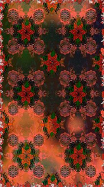 Raster illüstrasyonunda kusursuz çiçek deseni. Kahverengi ve gri renkli çiçekler. Düz Çiçek Elementleri Tasarımı. Renkli Bahar Teması Kusursuz Arkaplan.