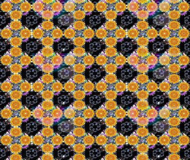 Düz Çiçek Elementleri Tasarımı. Renkli Bahar Teması eskiz kalıbı. Raster illüstrasyonundaki çiçek desenli çizim. Sarı renkte çiçekler.