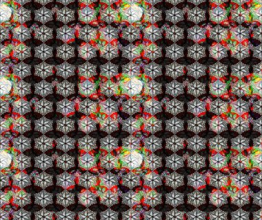 Çiçek desenli çizim. Asya tekstil tarzında. Raster illüstrasyonu. Siyah renkli çiçekler. Raster illüstrasyonu.