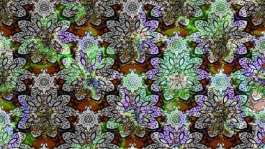 Raster. Gri renkli güzel çiçekli çizim deseni, suluboya çiçek deseni, duvar kağıdı, kart veya kumaş için fayanslı..