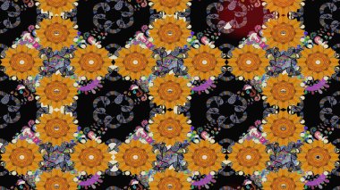 Soyut etnik raster çizim kalıbı. Çiçekler. Vadinin çiçekleri siyah renklerde.
