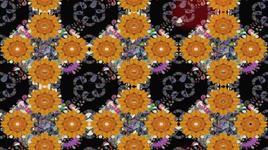 Soyut etnik raster çizim kalıbı. Çiçekler. Vadinin çiçekleri siyah renklerde.