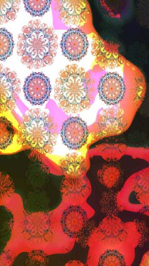 Gri renkli etnik çiçekli zarif eskiz deseni. Asya Tekstil 'inde Raster Çiçek İllüstrasyonu.