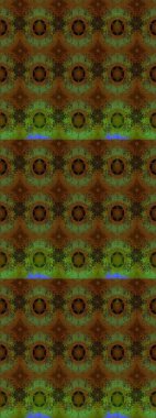 Raster deseni. Raster illüstrasyonu. Patlayan çiçekler soyut olarak yerleştirilmiş. Kahverengi ve yeşil renklerde bahar çiçekleri..