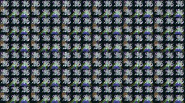 Suluboya elle çizilmiş çiçek desenli eskiz deseni. Parlak renkli fantezi çiçekleri, yapraklar, gri renkli tomurcuklar.