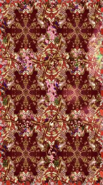 Kahverengi renklerde altın element. Barok tarzında altın çiçek süsü. Antika altın tekrarlanabilir duvar kağıdı. Damask arkaplanı tekrarlayan kusursuz desen.