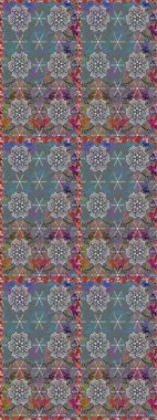 Güzel, parlak, pürüzsüz kumaş, tuval. Çiçek çelengi. Kıvırcık, parlak örgü. Şablon, pürüzsüz, çiçekli kenar. Eski moda arka plan. Raster illüstrasyonu.