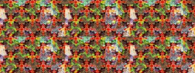 Raster Çiçek İllüstrasyonu 'nun şirin tekstili. Kırmızı ve nötr renklerdeki etnik çiçeklerle zarif bir eskiz..