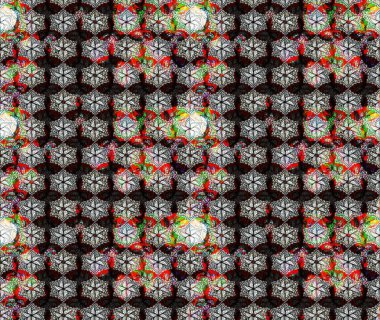 Çiçek desenli çizim. Asya tekstil tarzında. Raster illüstrasyonu. Siyah renkli çiçekler. Raster illüstrasyonu.