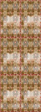 Raster deseni. Raster illüstrasyonu. Bej ve kahverengi renklerde bahar çiçekleri. Patlayan çiçekler soyut yerleştirilmiş.