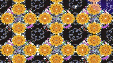 Tomurcukları papatya çiçekleri olan sevimli bir çiçek deseni. Miles Fleur, süslü püslü bir süs. Raster illüstrasyonu. Eski usul. Kumaş, tekstil, duvar kağıdı baskısı için. Taslak arkaplan.