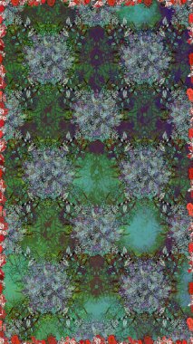 Yeşil ve gri renkli çiçekler. Raster illüstrasyonunda kusursuz çiçek deseni. Renkli Bahar Temalı Kusursuz Arkaplan. Düz Çiçek Elementleri Tasarımı.