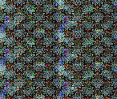 Raster Çiçek İllüstrasyonu güzel tekstil. Yeşil renkli etnik çiçeklerle zarif eskiz deseni.