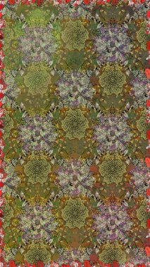 Raster illüstrasyonu. Kahverengi renklere karalamalar çizen kusursuz çiçek deseni.