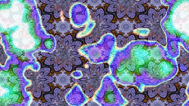 Birçok menekşe ve soyut çiçekli tropik çizim deseni. Küçük çiçekteki sevimli çiçek deseni. Varisolyot raster çizimi.