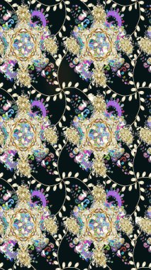 Arkaplan dokusu, duvar kağıdı, çiçek temalı gri renkler. Soyut etnik raster çizim kalıbı. Kabile sanatı boho baskısı, klasik çiçek arkaplanı.