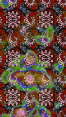 Çizim çiçek deseni duvar kâğıdı olarak kullanılabilir. Kahverengi ve yeşil renkli çiçekler. Raster illüstrasyonu.