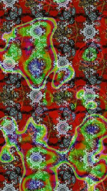 Çiçek yeşili ve kırmızı eskiz deseni. Raster Yumuşak kumaş deseni. Raster çiçek izi. Klasik taslak çizimi.