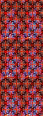 Moda baskıları için zarif bir şablon. Parlak renkli çiçekli ve kırmızı yapraklı harika bir çiçek deseni. Modern çiçek arkaplanı. Halk stili.