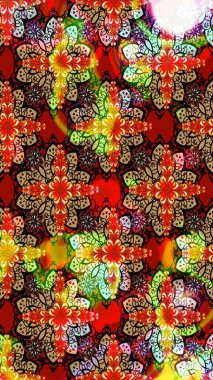 Sevimli çiçek raster deseni. Renkli Yaz Temalı eskiz kalıbı. Kırmızı ve kahverengi renkte çiçekler. Düz Çiçek Elementleri Tasarımı.