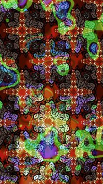 Şirin çiçekli, desenli, kahverengi ve siyah renkli renkli bir eskiz. Tekstil için suluboya eskiz deseni. El çizimi çiçek çizimi deseni (fayans)).