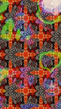 Modern çiçek arkaplanı. Moda baskıları için zarif bir şablon. Halk tarzı. Parlak renkli çiçekleri ve kahverengi ve bej renkli yaprakları olan harika bir çiçek deseni..