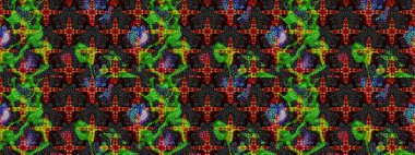 Raster illüstrasyonu. Siyah ve yeşil renklere karalamalar çizilmiş çiçek deseni.