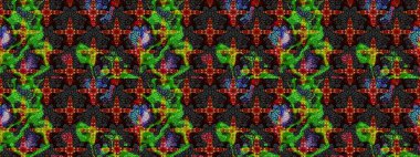 Raster illüstrasyonu. Siyah ve yeşil renklere karalamalar çizilmiş çiçek deseni.