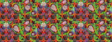 Güzel kumaş deseni. Raster Illustrasyon 'daki Çiçek Deseni' nin son moda çizimi. Düz Çiçek Elementleri Tasarımı. Renkli Yaz Teması çizim şablonu.