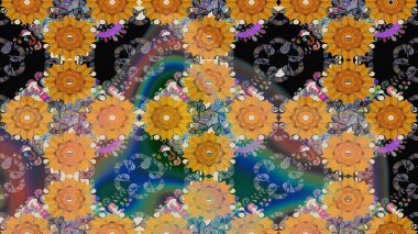 Raster illüstrasyonu. Renkli Bahar Teması eskiz kalıbı. Düz Çiçek Elementleri Tasarımı. Asya tekstil tarzında. Güzel kumaş deseni. Çiçek desenini çiz.