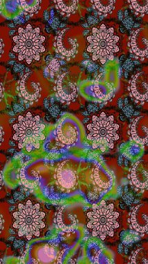 Çizim çiçek deseni duvar kâğıdı olarak kullanılabilir. Kahverengi ve yeşil renkli çiçekler. Raster illüstrasyonu.