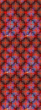 Moda baskıları için zarif bir şablon. Parlak renkli çiçekli ve kırmızı yapraklı harika bir çiçek deseni. Modern çiçek arkaplanı. Halk stili.