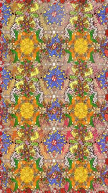 Raster Henna tarzı. Etnik Mandala havlusu. Sınır Kızılderili çiçekli paisley patten. Kusursuz süs izi. Tebrik kartı arkaplanı, boyama kitabı, arkaplan, tekstil için kullanılabilir.