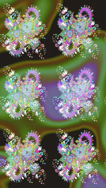 Yumuşak, yeşil renkli bahar çiçekleri. Çiçekli karalama şeklinde Raster çiçek deseni. Raster illüstrasyonu.